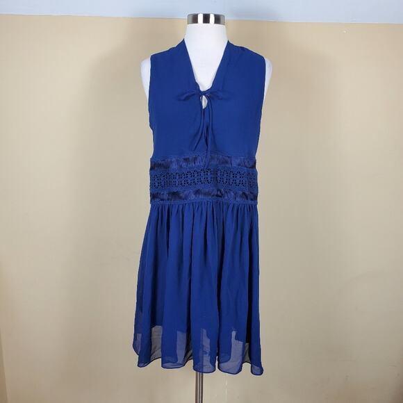Sandro Blue Paradise Lace-paneled Chiffon Mini Size M - Picture 1 of 12